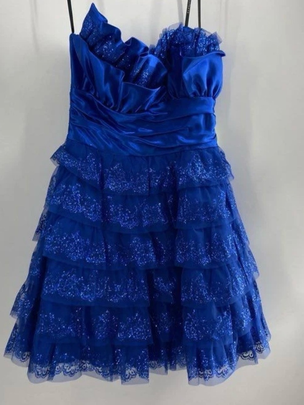 Masquerade Royal Blue Glitter Tiered Formal Dress Size 9/10 NWT